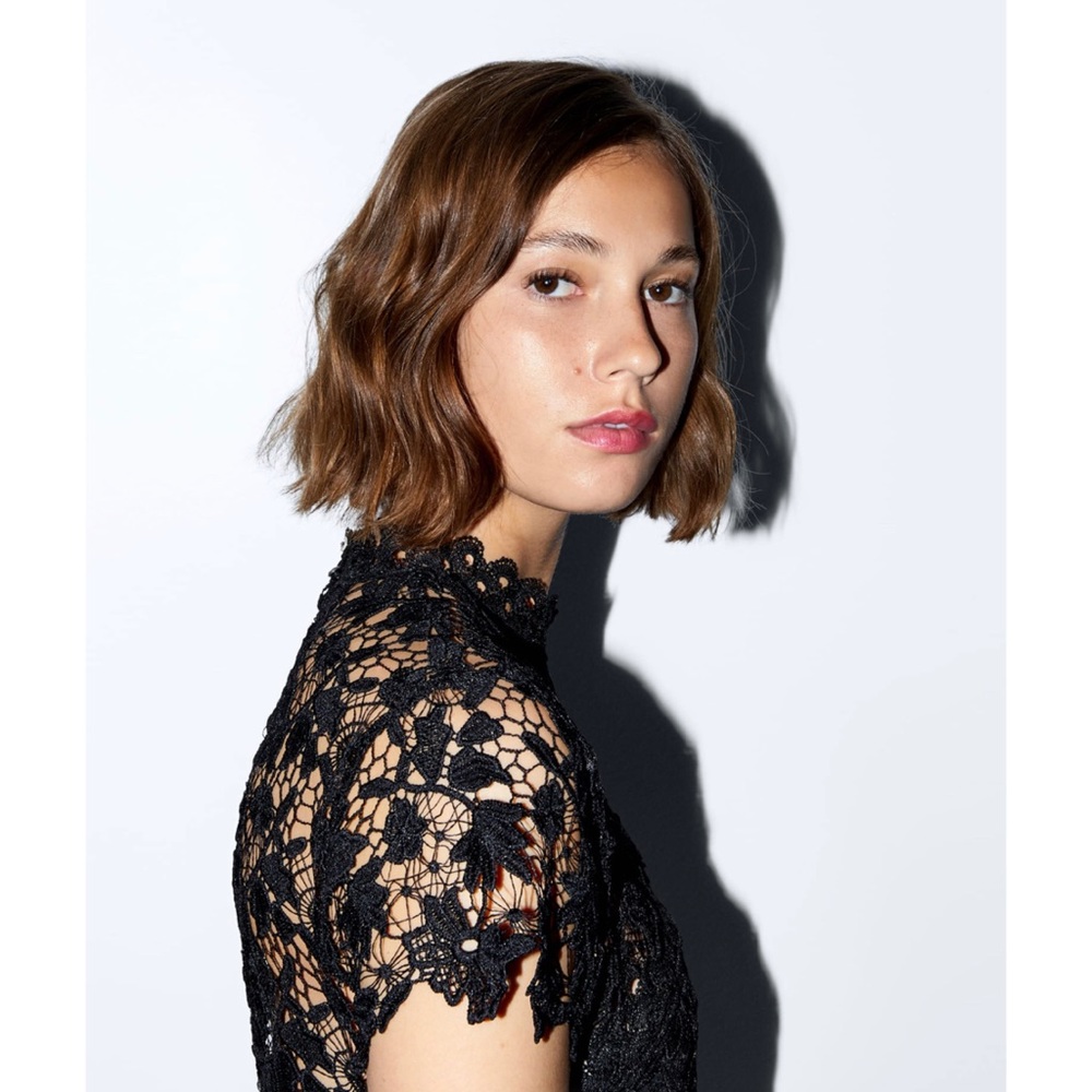 NWOT Zara Black Lace Pleated Layer Skirt Dress Party - Picture 2 of 8